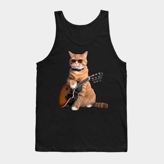 CAT playing Guitar Tank Top by EVCO Smo